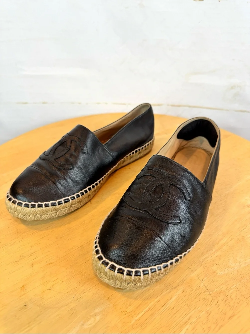 Chanel | Black Leather Pull-On Espadrille Shoes, EU 40